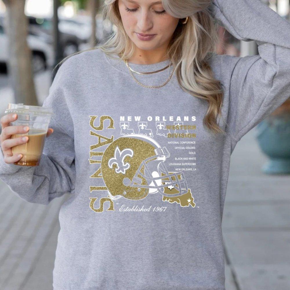 Light Grey Crewneck Sweater, 1962 New Orleans Saints Design Sweater